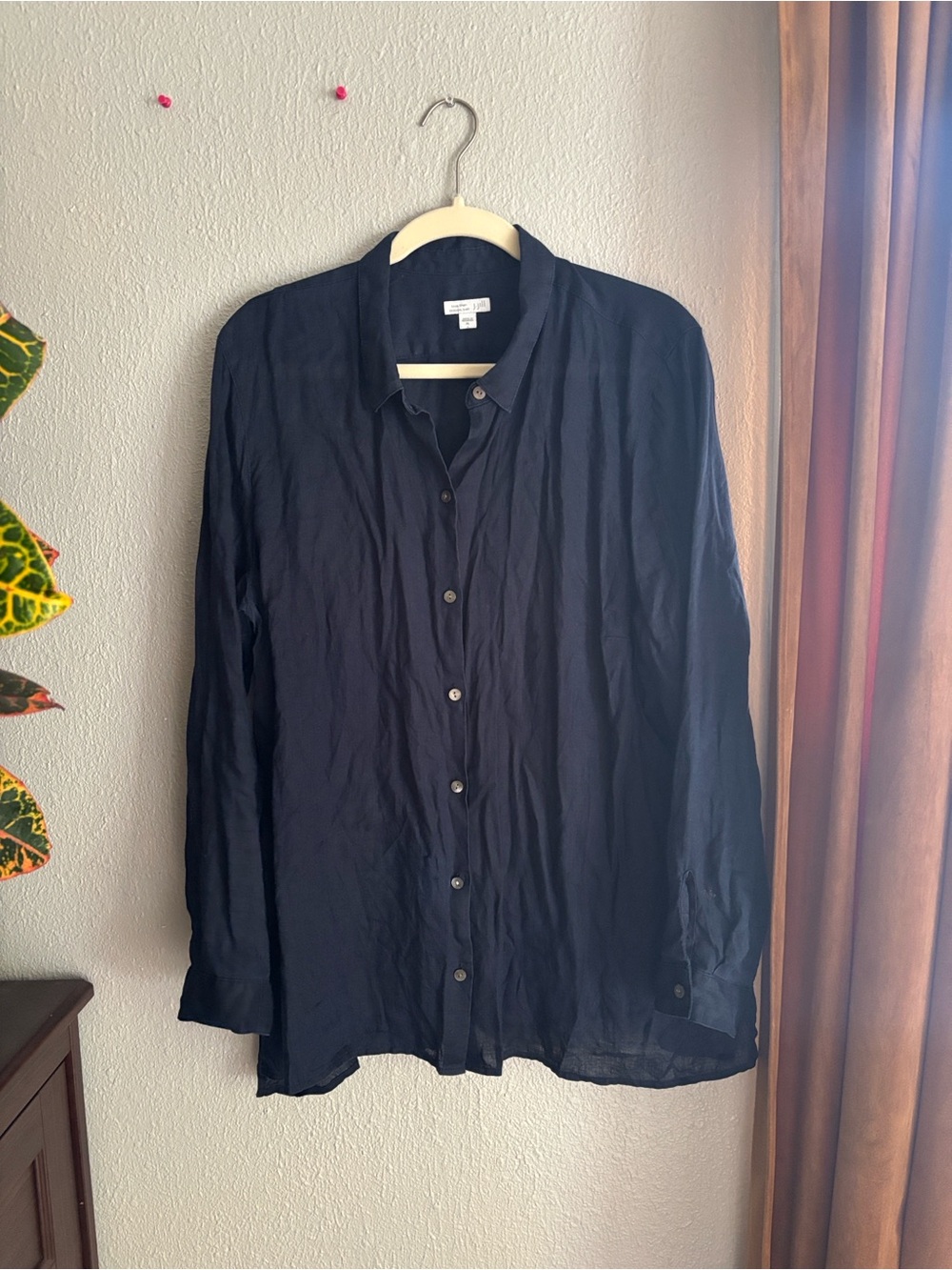Navy Linen Button Up